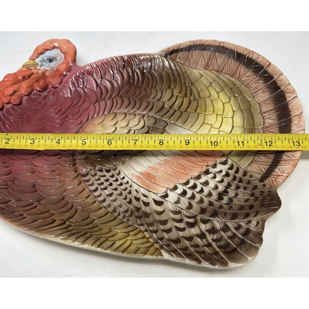 Vintage Otagiri Japan THANKSGIVING TURKEY Platter Plate Hand Painted Ceramic 13”